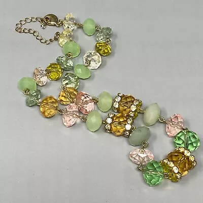 £24.71 • Buy Liz Claiborne Statement Necklace Green Pink Yellow Glass Acrylic Bead Station 19