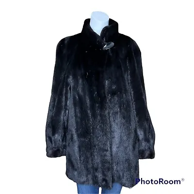 Women’s Black Mid Long Genuine Mink Coat Sz 10 • $650