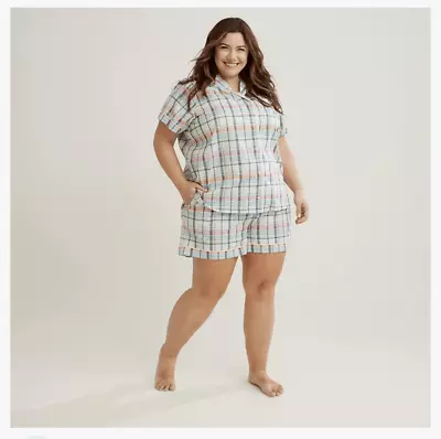 Vera Bradley Women's Cotton Pajama Set Sleeve Button-up Shirt And Shorts 2XL New • $48