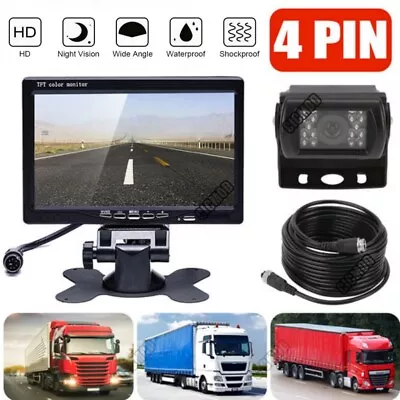 Car Reversing Camera 4Pin + 7  LCD Monitor Truck Bus Van Rear View Kit 12V/24V • £36.09