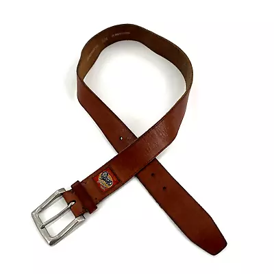 VTG Fossil Brown Leather Belt Reds Full Service Silver Toned Buckle Sz 32/Sm Med • $18.52