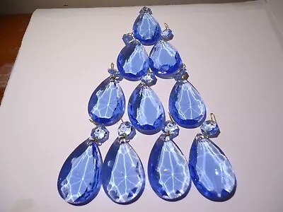 Nos True Vintage Lot Of 10 Italy Blue Crystal Teardrop Prism Chandelier Part 2  • $50