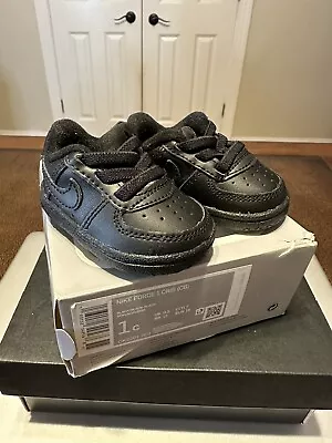 Nike Air Force 1 Crib Shoes Ck2201-001 Baby Size 1C Triple Black OG Leather • $34.99