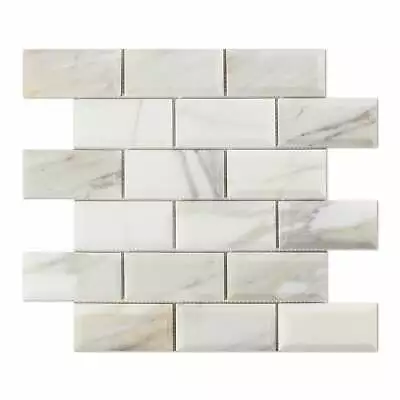 2 X 4 Calacatta Gold Marble Honed & Beveled Brick Mosaic Tile • $31.99