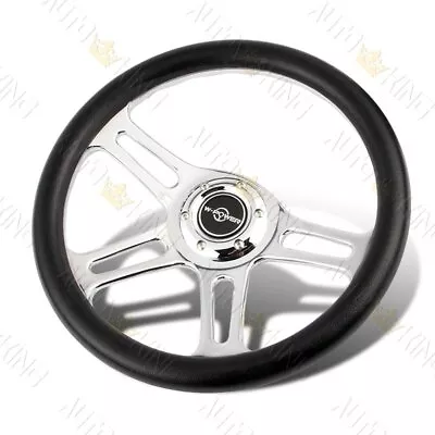 6-hole 350mm Black Leather W-power Grip Vintage Chrome 4-spoke Steering Wheel • $98.35