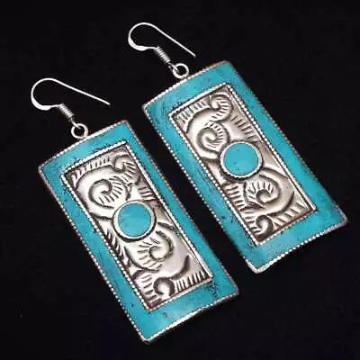 Tibetan Turquoise Handmade Drop Dangle Earrings Jewelry 2.64  AE-13886 • $5