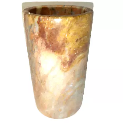 Kalifano Marbled Onyx Candle Holder Cylinder Vase Carved Stone Pencil Cup • $27