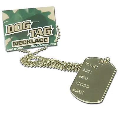 DOG TAG Silver Colour Chain MILITARY ARMY FANCY DRESS • £3.46