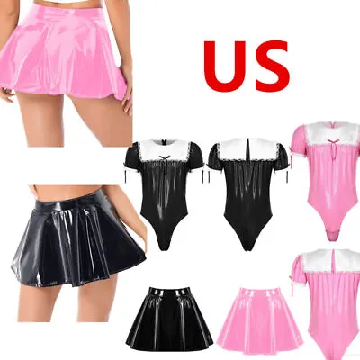 US Men Bodysuits With Metallic Skirt Sissy French Maid Outfits Cosplay Costumes • $21.11