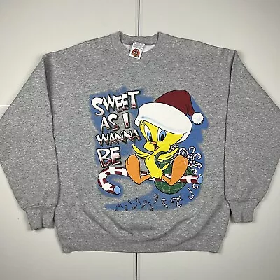 Vintage 90s Looney Tunes Tweety Bird Christmas Holiday Crewneck Sweatshirt XL • $29.99