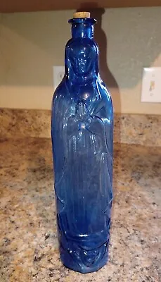 Antique Lady Of Guadalupe Virgin Mary Holy Water Bottle Vintage Blue Glass(chip) • $22