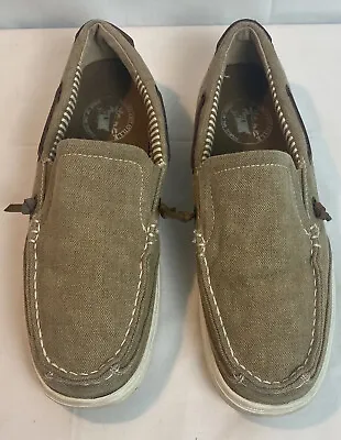 Margaritaville Sole Of The Tropics Men’s Dock Canvas Boat Shoes Khaki Size 11 • $22.99