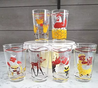 Vintage Federal Drinking Glass Set Tumblers Set Of 6 Farmyard Animals • $34.99