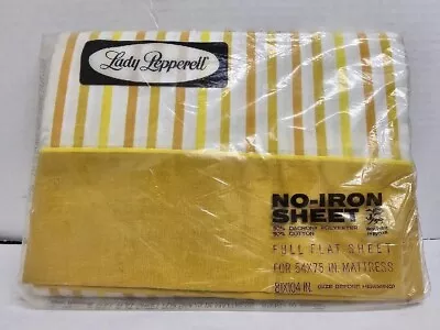 Vintage Lady Pepperell Full Flat Sheet Stripe Yellow Muslin Cotton Blend No Iron • $49.95