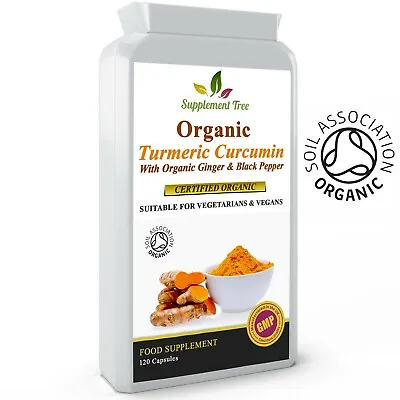 ORGANIC Turmeric Curcumin Ginger And Black Pepper 120 Capsules - High Potency • £9.97