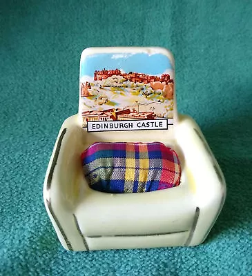 Vintage Pin Cushion Ceramic Chair Tartan Seat Souvenir Of Edinburgh Castle • £7.99