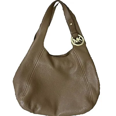 Michael Kors Fulton Brown Pebble Leather Hobo Bag Purse Large Satchel • $140