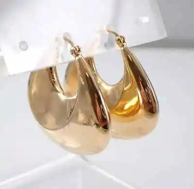 Delicate Vintage Estate Women Chunky Huggie Hoop Earrings 14K Yellow Gold Plated • $139.99