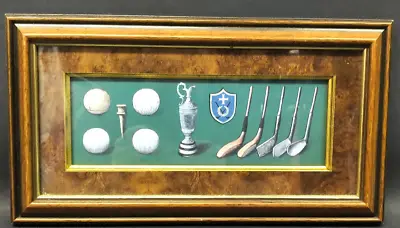 £4 • Buy Golf Memorabilia Clubs & Balls Display In Wooden Frame For Hanging On Wall