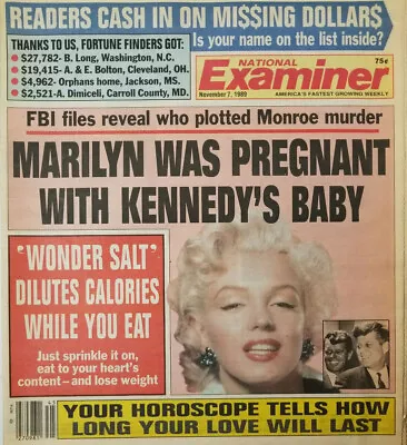 National Examiner Nov 7 1989 - Marilyn Monroe Pregnant With Kennedys Baby FBI • $19.95