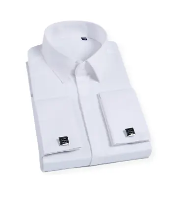 £29.99 • Buy Mens Cotton Shirt Silky White Double Cuff Dress Slim Fit Long Sleeve Cufflink
