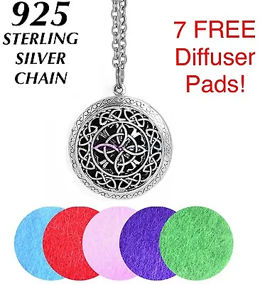 Silver Celtic Cross Aromatherapy Essential Oil Diffuser Locket Necklace +7 Pads • $12.95