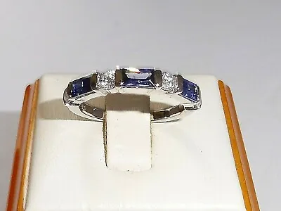 Ladies Fine 925 Sterling Silver 7 Stone Tanzanite & White Sapphire Eternity Ring • £27.99