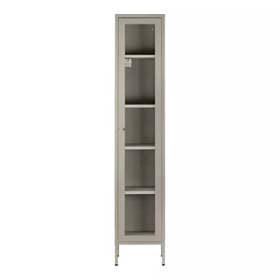 Glamour Home Avis 71  Modern Metal Cabinet With Clear Door In Gray • $158.81