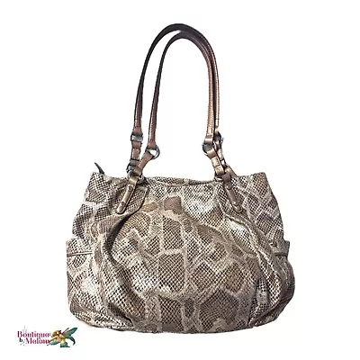 B. Makowsky Brown Metallic Snake Skin Leather Embossed Shoulder Handbag Purse • $26