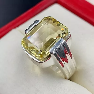 Emerald Cut Yellow Topaz Ring Mens Topaz Ring 925 Sterling Silver Topaz Ring • $110