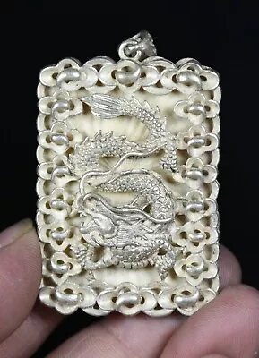 5.9CM Rare Old Chinese Miao Silver Feng Shui Dragon Loong Beast Luck Pendat • $18