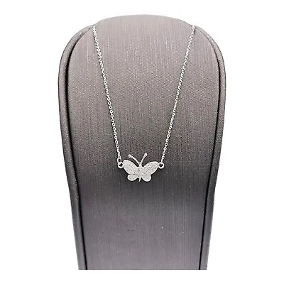 18ct 18K White Gold Diamond Butterfly Charm Fine Cable Link Bracelet 17cm. New • £222.30