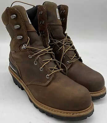 Carhartt Boots Mens 12 W Brown Leather Woodworks 8  Waterproof Composite Toe • $59.99