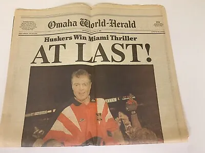 Omaha World Herald January 2 1995 Newspaper Huskers Win Miami Thriller AT LAST • $10