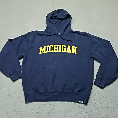 University Of Michigan Sweater M 44 Blue Embroider Letters Hoodie Sweatshirt VTG • $23.88