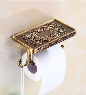 Toilet Paper Holder With Shelf Gold Luxury Vintage Stand Wall Mounted Bathroom • $24.88