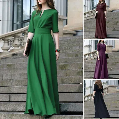 UK Women V Neck Short Sleeve Long Dress Cocktail Party Prom Dresses Kaftan 8-24 • £22.99