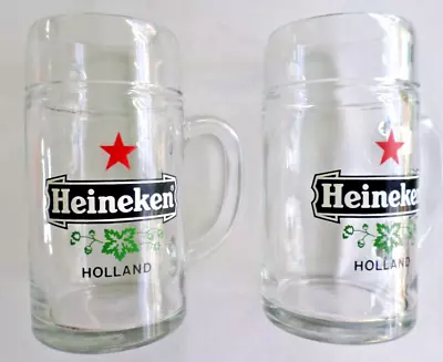 Set Of 2 Large Heineken 1 Litre Heavy Beer Mugs. Red Star Vintage Home Bar • $29.99