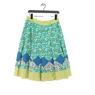 Laura Ashley Women's Midi Skirt UK 12 Green Floral 100% Cotton Midi Pleated • £15.70