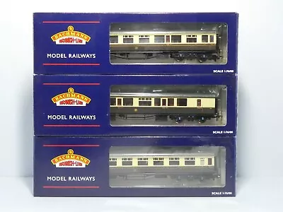 Bachmann Oo Gauge Rake Of 3 Assorted Gw Chocolate & Cream Collett Coaches Vgc • £87.50