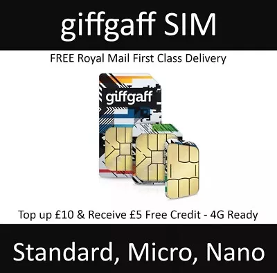 £0.99 • Buy GiffGaff Sim Card FREE £5 Credit GIFF GAFF SIM CARDS PAYG PAY AS YOU GO GSM 