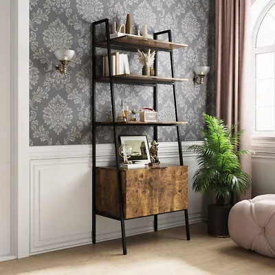 2 Door 4 Tier Shelves Tall Bookcase Ladder Shelf Bookshelf Storage Display Unit  • £89.95