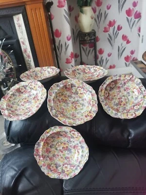 £12.99 • Buy Vintage James Kent Du Barry Set 6 Dessert Dishes Chintz Pattern 