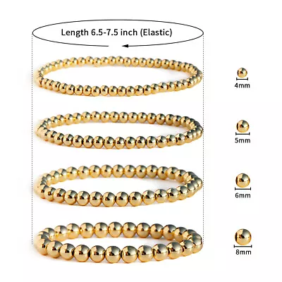 Luxury 14K Gold Plated Beads 4/5/6/8 Beaded Bracelets Men Women Stacking Bangle • $6.49