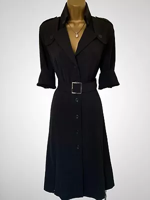 Karen Millen UK 12 Rare Vintage Black Military Belted Shirt A-Line Dress • £129.99