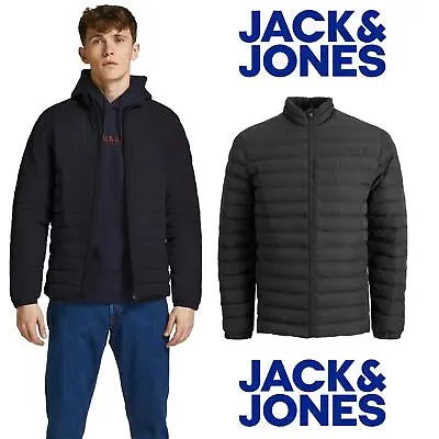 Mens Plain Black Puffer Jacket Full Zip Padded Quilted Long Sleeve Winter Coats • $44.19