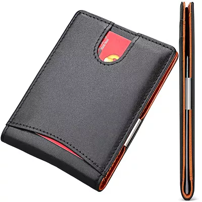 Mens Slim Wallet Leather RFID Blocking Safe Wallet Card Holders With Money Clip • $6.39