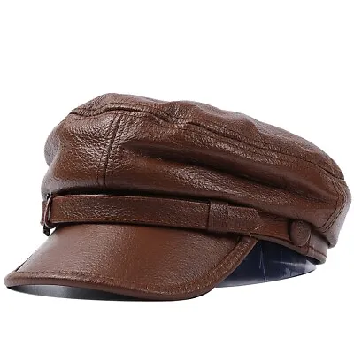 Men Genuine Cowhide Flat Military Flat Beret Hats Octagonal Peaked Caps • $17.66