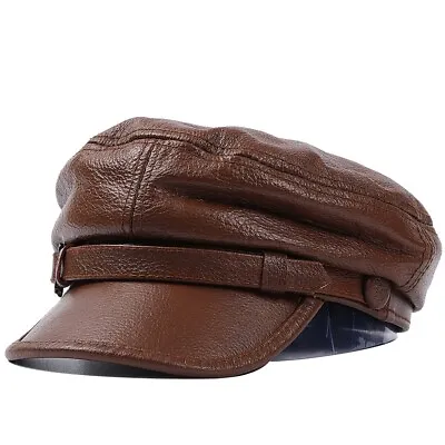 Men's Genuine Cowhide Flat Military Flat Beret Hats Solid Octagonal Peaked Caps • $19.79