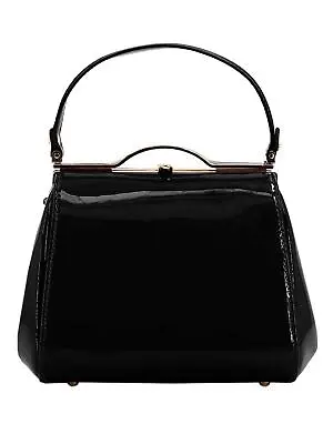 Retro Black Glossy HandBag | Vintage Style Patent Kelly Frame Bag • £41.99